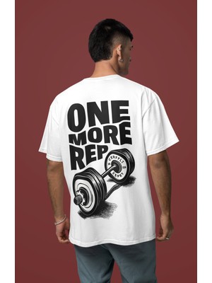 Sevbano One More Rep Yazılı Halter Bodybuilding Sırt Baskılı Unisex Oversize Fitness Bodybuilding Tişört