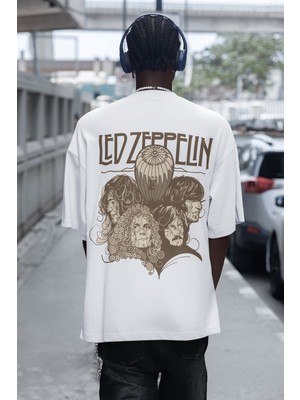 Sevbano LED Zeppelin Rock Metal Sırt Baskılı Unisex Oversize Müzik Grubu Tişört