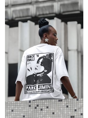 Sevbano Rock In Roll Park Jimin Sırt Baskılı Unisex Oversize Şarkıcı Tişört