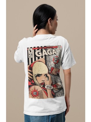 Sevbano Tasarım Lady Gaga Sırt Baskılı Unisex Oversize Şarkıcı Tişört