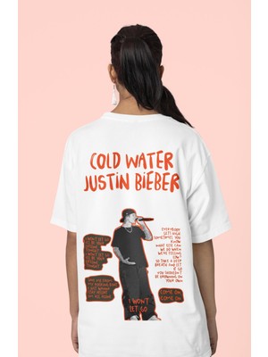 Sevbano Cold Water Justin Bieber Sırt Baskılı Unisex Oversize Şarkıcı Tişört