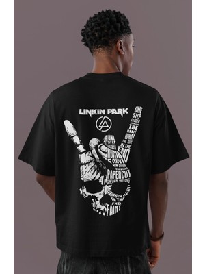 Sevbano Tasarım Linkin Park Rock Metal Sırt Baskılı Unisex Oversize Müzik Grubu Tişört