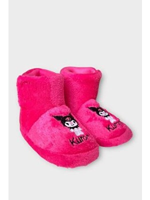 Liger Çocuk Kuromi Nakış Detaylı Fuşya Panduf Yumuşak Tekstil Malzeme ile Erkek Çocuklar İçin