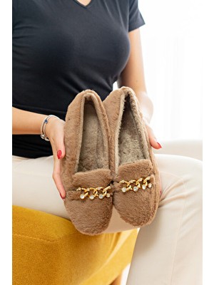 Slipcat Kadın Hafif Tabanlı Yumuşak Peluş Taşlı Ev Pandufu Şıklığı ve Rahatlığı Bir Arada