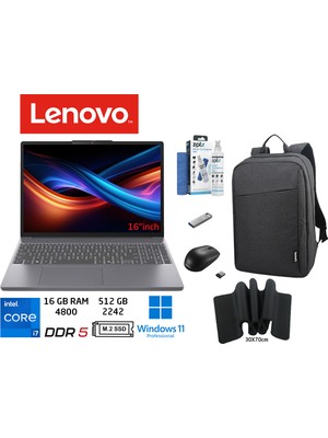 Lenovo Ideapad Slim 3 Intel Core I7 13620H 16GB 512GB SSD 16"wuxga IPS W11PRO Taşınabilir Bilgisayar 83K2001VTR Duddı Çanta+Mouse+MousePad+UsbBellek+TemizlikKit