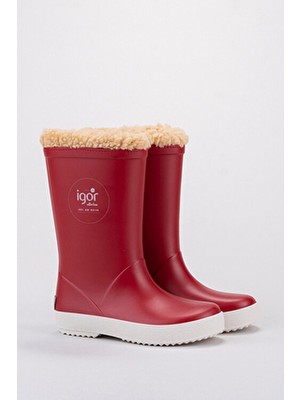 Igor Splash Nautico Çocuk Kürklü Kırmızı Yağmur Çizmesi PVC Malzeme ile Düz Tabanlı Güvenli Kullanım