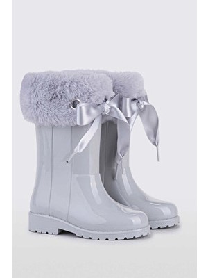 Igor W10239 Kız Çocuk Su Geçirmez Gri Çizme Microfiber Malzeme ile Şık Yağmur Kar Botu