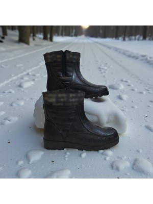 Fiyra Yaldır Siyah Renk Içi Kürklü Yumuşak Fermuarlı Plastik Bot