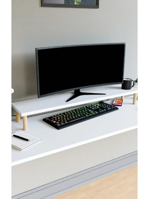 Rozbo Monitör Yükseltici, Ekran Yükseltici, Masa Üstü Organizer Beyaz