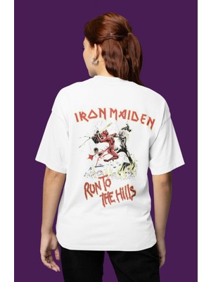 Sevbano Iron Maiden Run To The Hills Sırt Baskılı Unisex Oversize Rock Metal Müzik Grubu Tişört