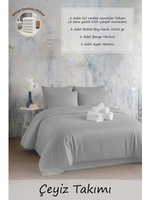 Moon Secret %100 Saten Premium Nevresim ve Havlu Seti 12 Farklı Renk Seçeneği 4 Parça Set 1