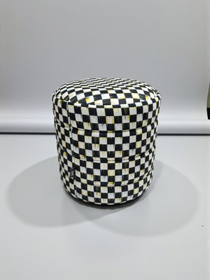 Framgan Lüks Cnc Çizgili Yuvarlak Puf – Makyaj Masası Pufu -Dekoratif Ayak Uzatma-Bombeli Puff