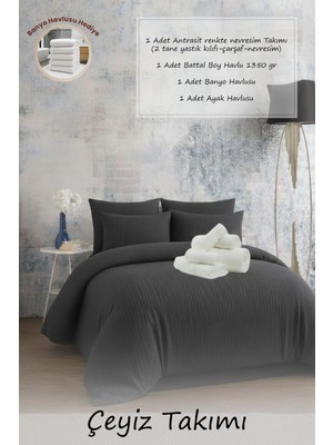 Moon Secret %100 Saten Premium Nevresim ve Havlu Seti 12 Farklı Renk Seçeneği 4 Parça Set 1