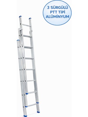 Ege Akrobat 3 Sürgülü 2,5 Metre 3x8 Basamak Alüminyum Merdiven | Teleskopik | Profesyonel Kullanım