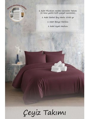 Moon Secret %100 Saten Premium Nevresim ve Havlu Seti 12 Farklı Renk Seçeneği 4 Parça Set 1