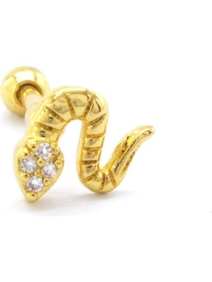 Bz Burgu Zincir Altın Kaplama Zirkon Taşlı Yılan Piercing PRC-155