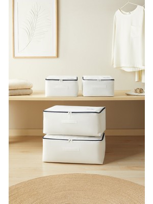 Ocean Home Textile 4'lü Lacivert Fermuarlı Beyaz Renk Stuff & Things Hurç Set 30 x 22 x 18 + 52 x 28 x 21 cm