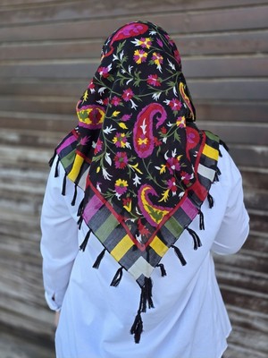 Kızca Hint İpek Eşarp Siyah