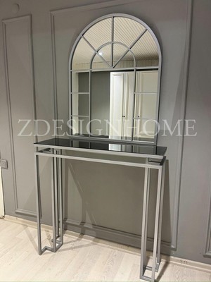 ZDESIGN HOME 80X100 cm Ayna & 100X30X90 cm Gümüş Metal Dresuar Takımı – Füme Raflı Modern Tasarım