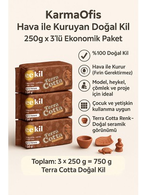 KarmaOfis Terra Cotta Doğal Kil Hamuru 3X250GR–HAVA ile Kuruyan Seramik Hamur | El Sanatları, Dekor, Modelleme