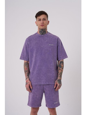 Machinist Erkek Luxury Yıkamalı Basic Relaxed Tişört Mor Efektli