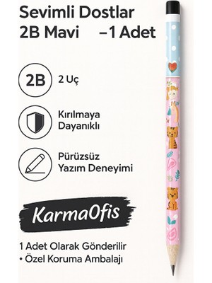 KarmaOfis Sevimli Dostlar 2b Kurşun Kalem – Çocuklar Için Desenli Kalem | 1 Adet | Mavi