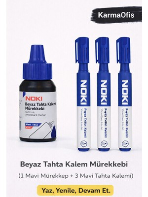 KarmaOfis Mavi Tahta Kalemi + Mürekkep Seti (1 Mürekkep + 3 Kalem)