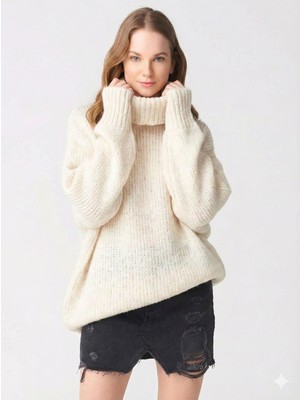 Ribana Classic Kadın Büyük Beden Balıkçı Yaka Geniş Kesim Oversize Boğazlı Triko Kazak 5078