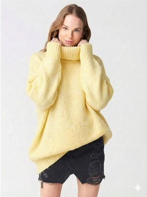 Ribana Classic Kadın Büyük Beden Balıkçı Yaka Geniş Kesim Oversize Boğazlı Triko Kazak 5078