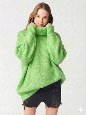 Ribana Classic Kadın Büyük Beden Balıkçı Yaka Geniş Kesim Oversize Boğazlı Triko Kazak 5078