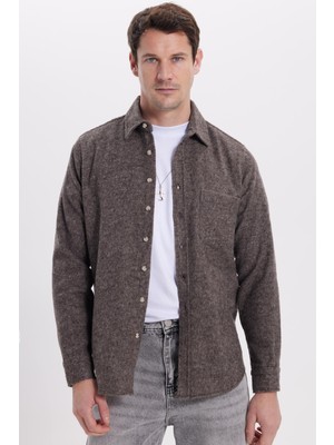 Tudors Erkek Regular Fit Klasik Kesim Düz Cepli Koyu Kahverengi Oduncu Gömlek