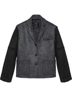 Quzu Kontrast Renkli Kaşe Blazer Ceket Gri