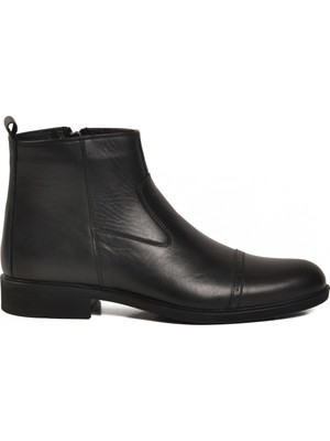 Ayakmod Siyah Hakiki Deri Polarlı Kaymaz Fermuarlı Erkek Bot 02001 M