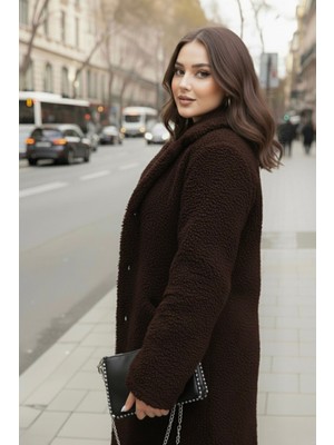 Hiramir Kadın Peluş Önü Düğmeli Mont Bej KS2531