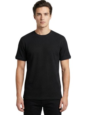 Trender Waffle O Yaka Erkek T-Shirt 2709 Siyah