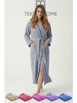 Teksnil Home | %100 Pamuklu Unisex Bornoz Şalyaka Cepli Büyük Beden Erkek Kadın Gri 4xl Bornoz