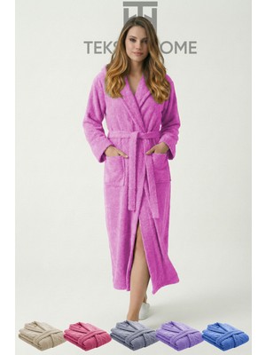 Teksnil Home | %100 Pamuklu Unisex Bornoz Şalyaka Cepli Büyük Beden Erkek Kadın Gül Kurusu 3xl Bornoz