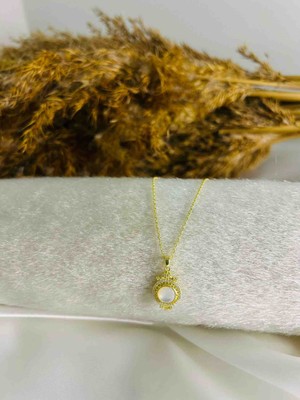 Lumiera Silver 925 Ayar Gümüş Gold (Altın ) Renkli Zirkon Taşlı Kadın Kolye -  Sedefli Model