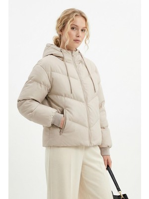 Rays 3505 Kapüşonlu Cepli Mont Bej