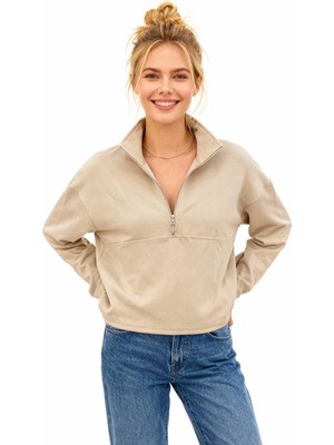 Rays 8249A Yarım Fermuarlı Sweat Bej