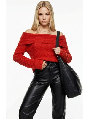 Rays 2324 Kayık Yaka Uzun Kol Kazak Kırmızı