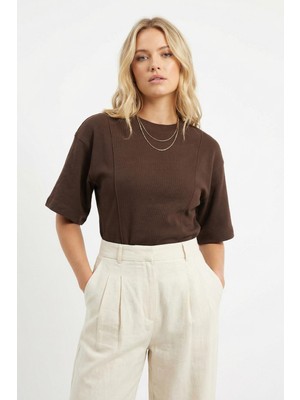 Rays 3104A Ön Çima Detay Tişört Kahve