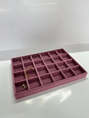 Megass Dekor Süet Kumaş Bordo Renk 34 cm / 24 cm 24 Bölmeli Takı Standı