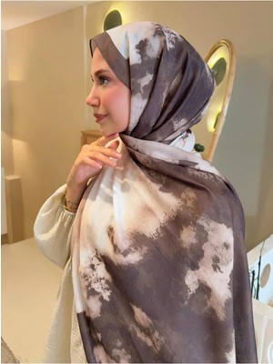 Moda Nuda Mira Ipek Batik Desenli Pamuk Soft Şal Ilham Serisi Kahve Batik