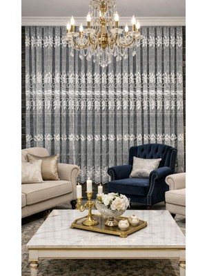 Tül Perde Yaprak Desenli Ful Model Desenli 1/3 Sık Pileli Tum Odalara Uygun