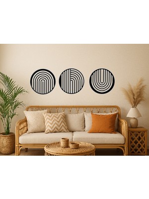 Alteks Dekor Modern Geometrik Siyah Mdf Duvar Dekoru,cnc Router Kesim, 3 Lü Duvar Süsü