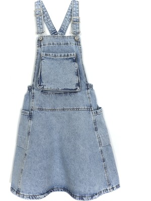 DobaKids Kanguru Cep Detaylı Kız Çocuk Denim Jile Mavi 001-0001992