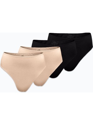 Malabadi Kadın Siyah Ten Rengi 4 lü Paket Modal Yüksek Bel String Tanga 4M178 178