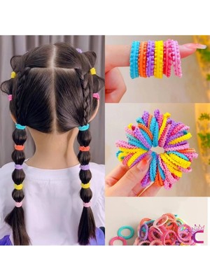 Cinderella 100'LÜ Küçük Yumuşak Lastikli At Kuyruğu Bağlama Toka Seti - Renkli Bebek Çocuk Lastik Saç Tokası