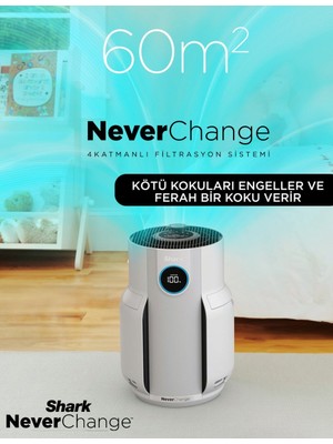 Shark 60M² Etkili 5 Yıl Uzun Ömür Filitre Akıllı Kirlilik Sensörü ve Koku Giderici Teknolojili Hepa Filtreli Standart Hava Temizleyici Neverchange5